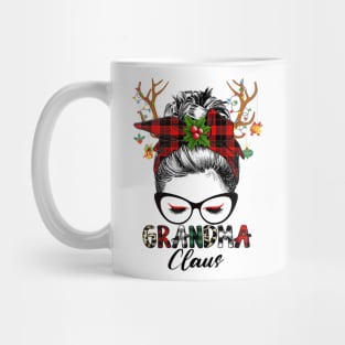 Grandma Claus Reindeer Messy Bun Wink Eye Christmas Family Matching Mug